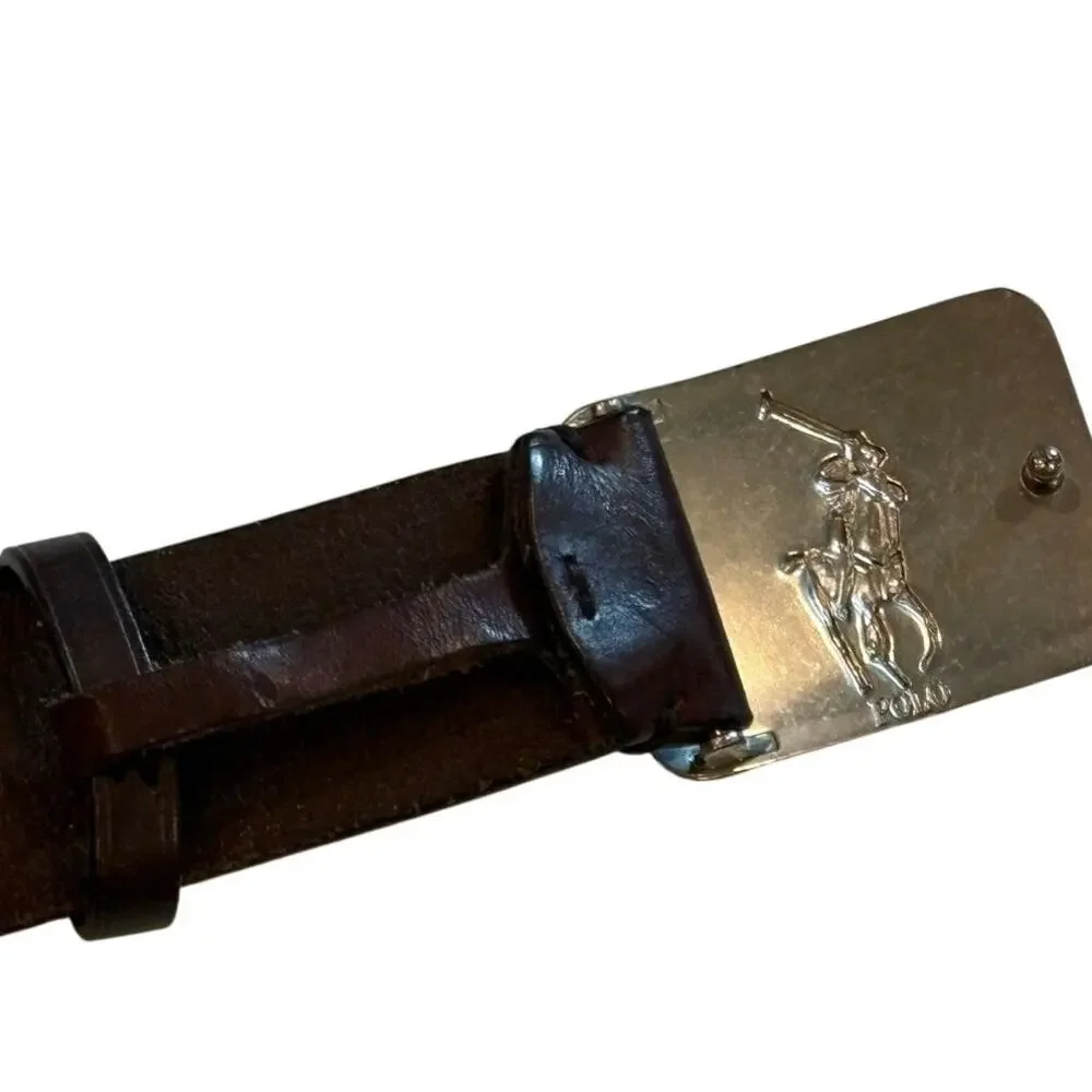 Polo Ralph Lauren Leather Belt Big Buckle Mens 36 Brown *READ*